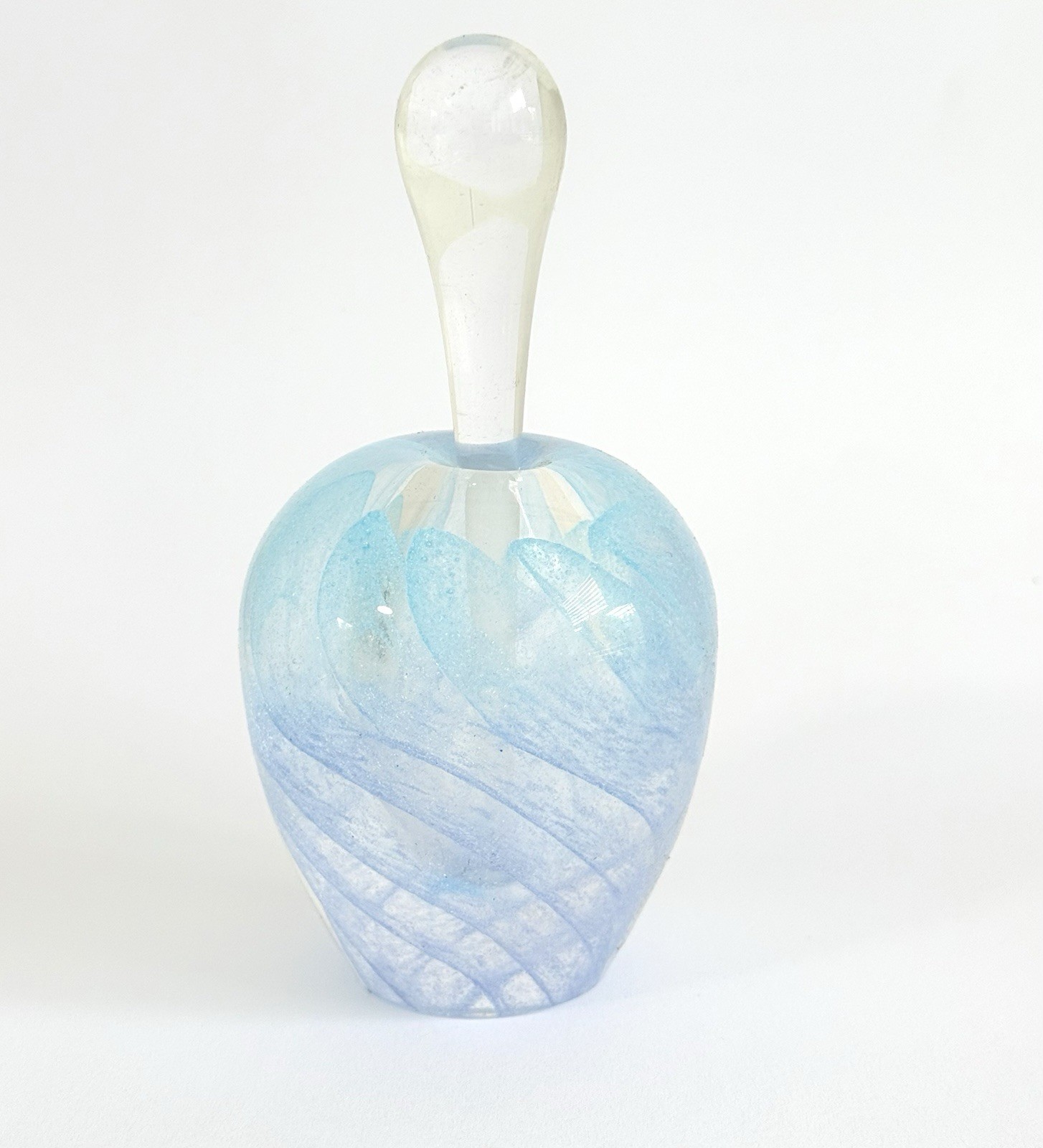 Vintage Nourot Art Glass Purfume Bottle, Blue Swirl 1989 in Original Box, Signed