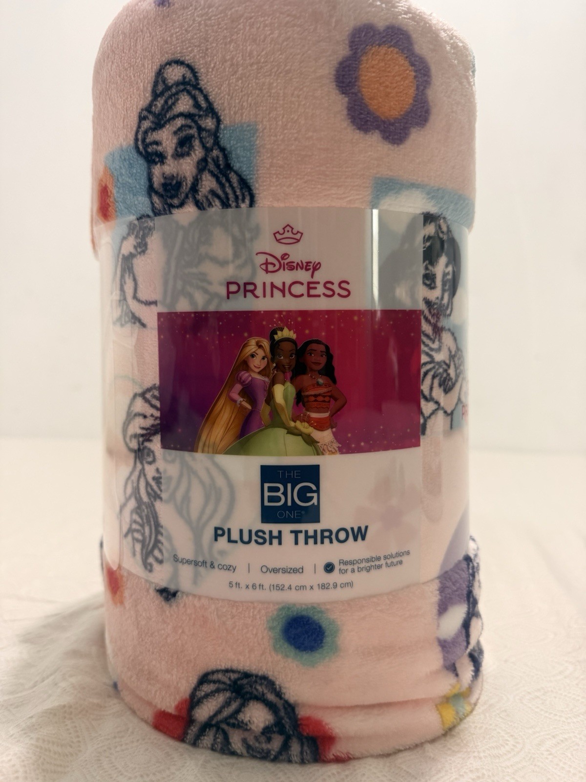 The Big One Disney Princess Plush Throw Blanket Pink Princess & Flower 5 x6