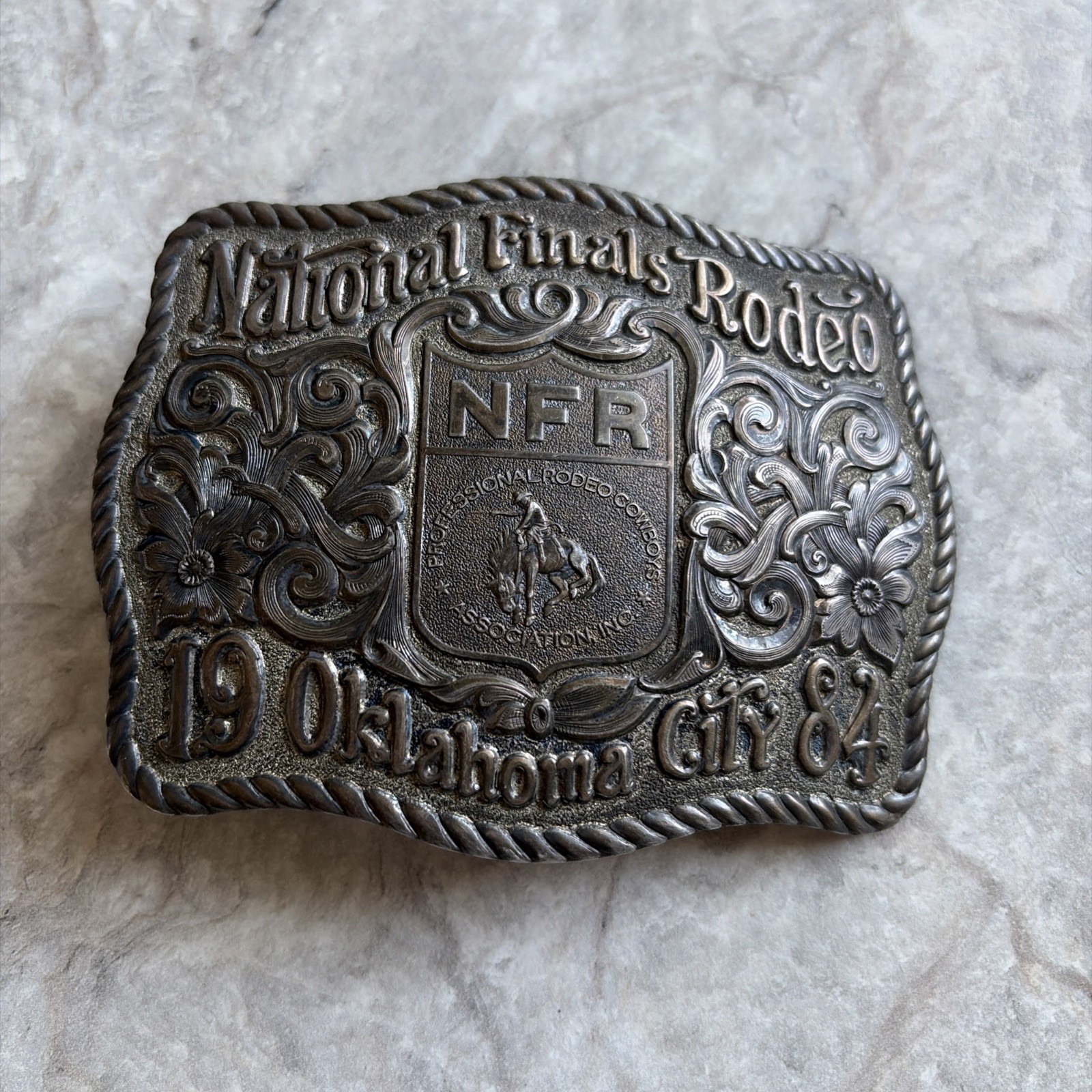 Vintage Gist Inc National Finals Rodeo Buckle OKC 1984 *Numbered* Sterling 