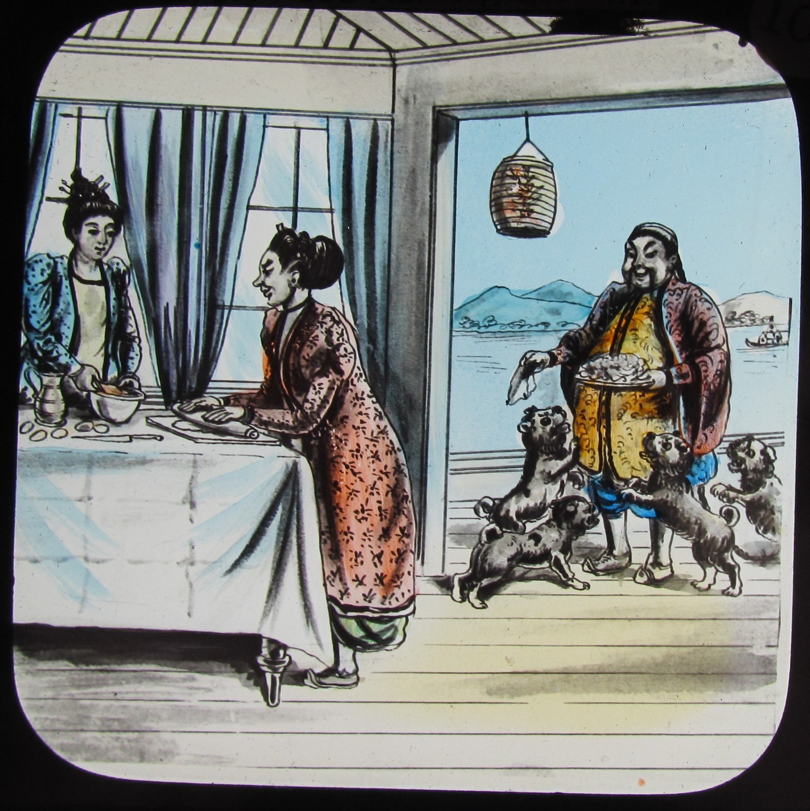 HAND COLOURED Glass Magic Lantern Slide PUPPY DOG PIE NO10 C1890 VICTORIAN STORY
