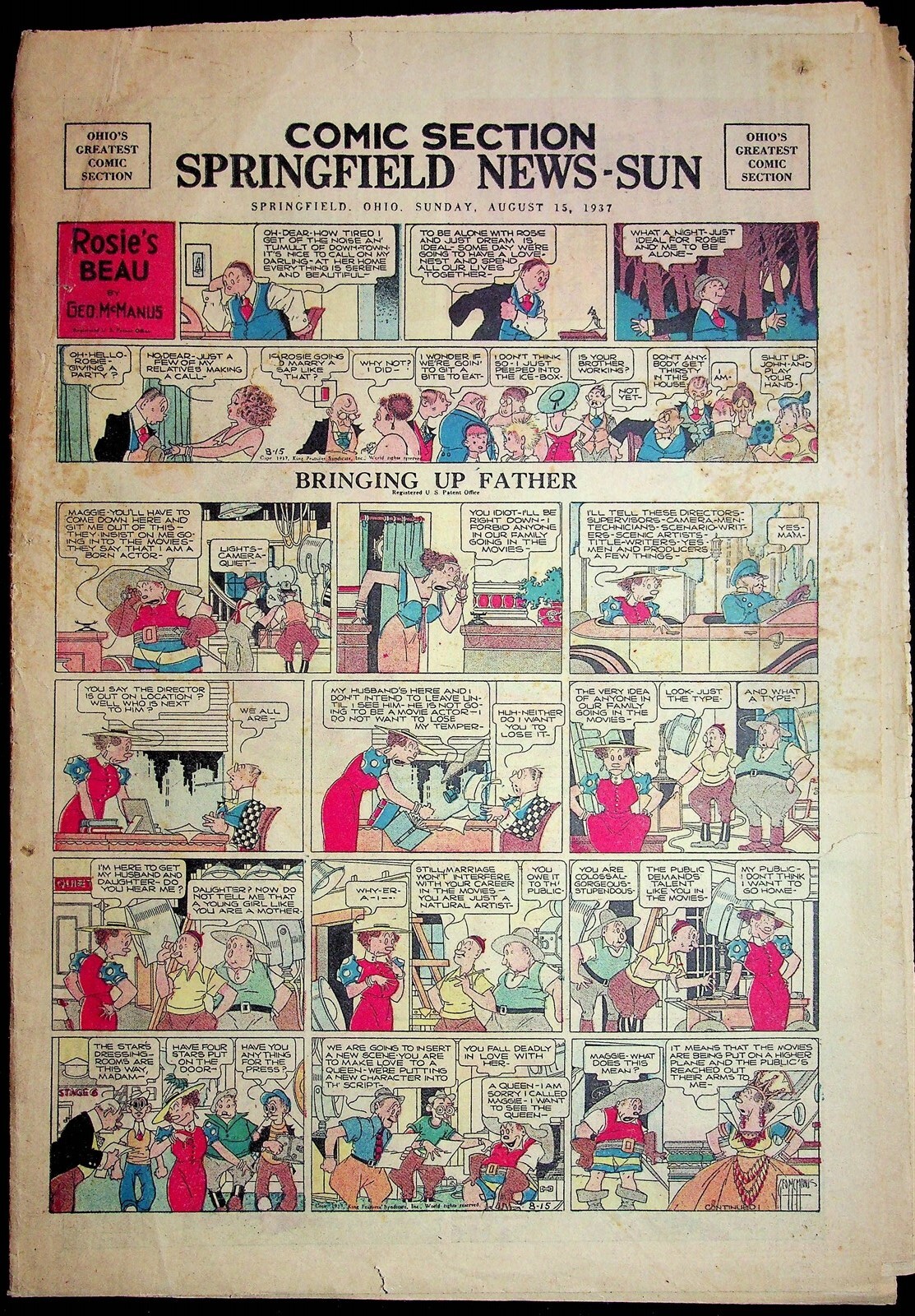 Springfield News-Sun Comic Section August 15 1937 Flash Gordon Buck Jones Henry