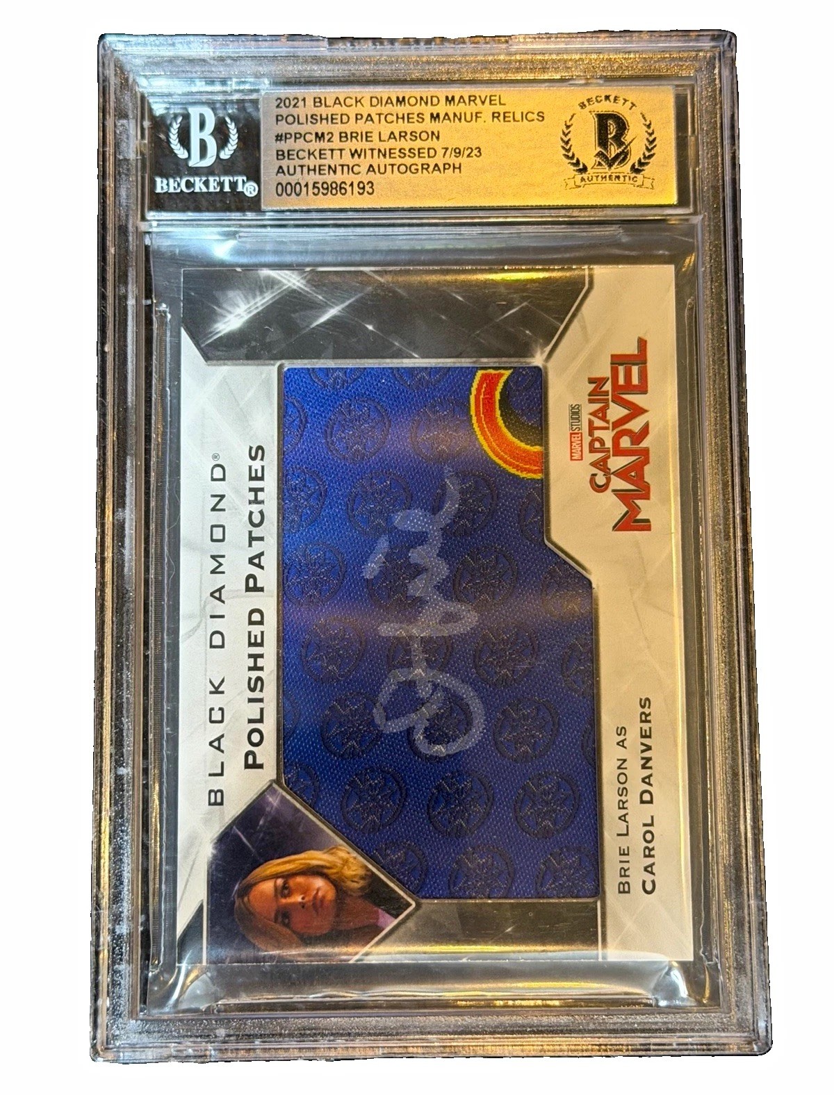 2021 UD Black Diamond Marvel Patch Relic #PPCM2 Brie Larson Signed Beckett BAS