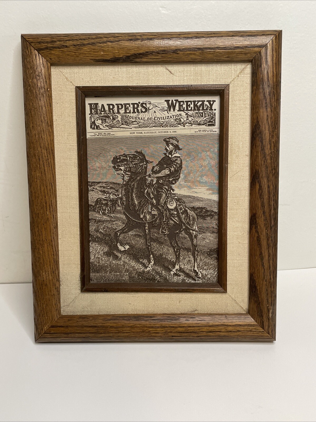 1886 Harper's Weekly Magazine Cover Engraved/Texture Art by Remington Framed