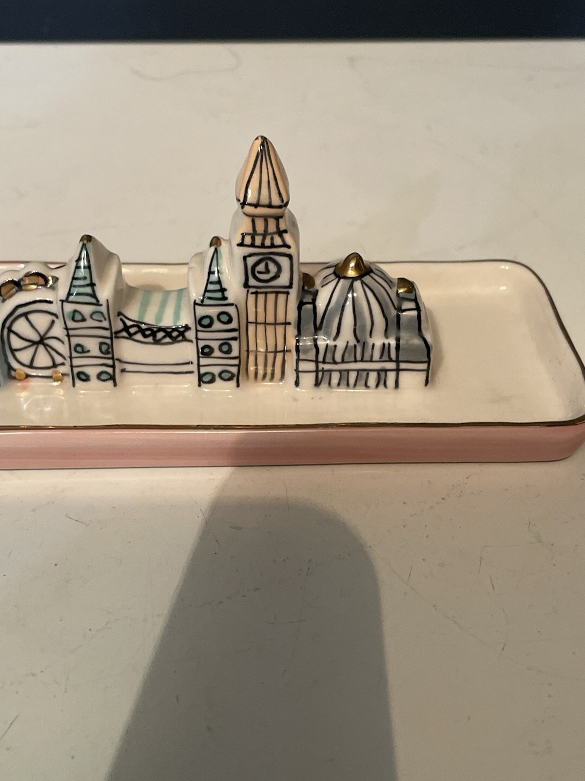 Anthropologie London Skyline Ceramic Trinket Jewelry Dish Big Ben Tower Bridge