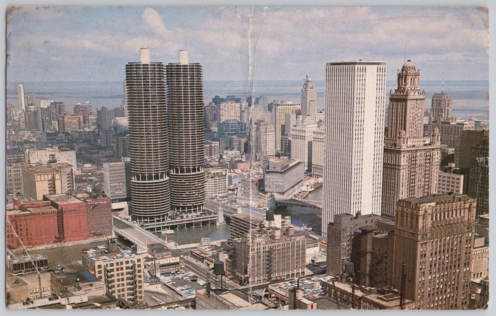 Chicago, Illinois - Looking north from La Salle and Madison, Marina City at left