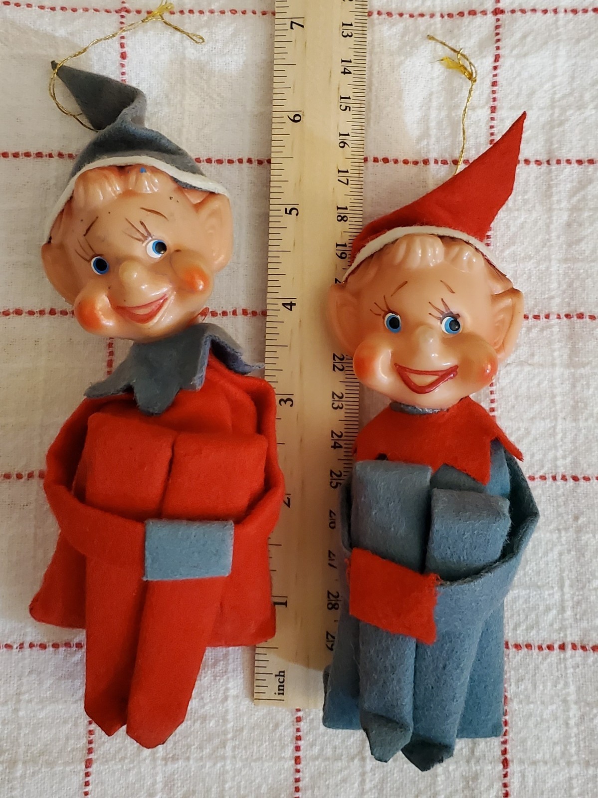 Pair of Vintage Hanging Christmas Elf Pixie Knee Hugger Ornaments Japan-Lot Of 2