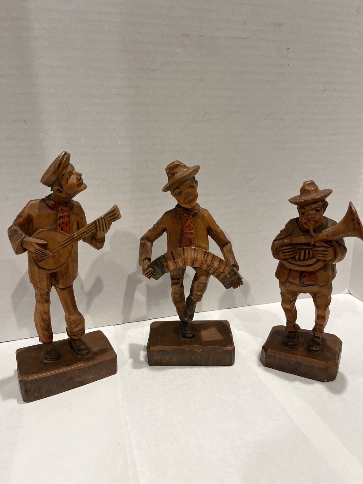 Vintage Hand Carved European Folk Art Music Player Lot Wood Carved Statues
