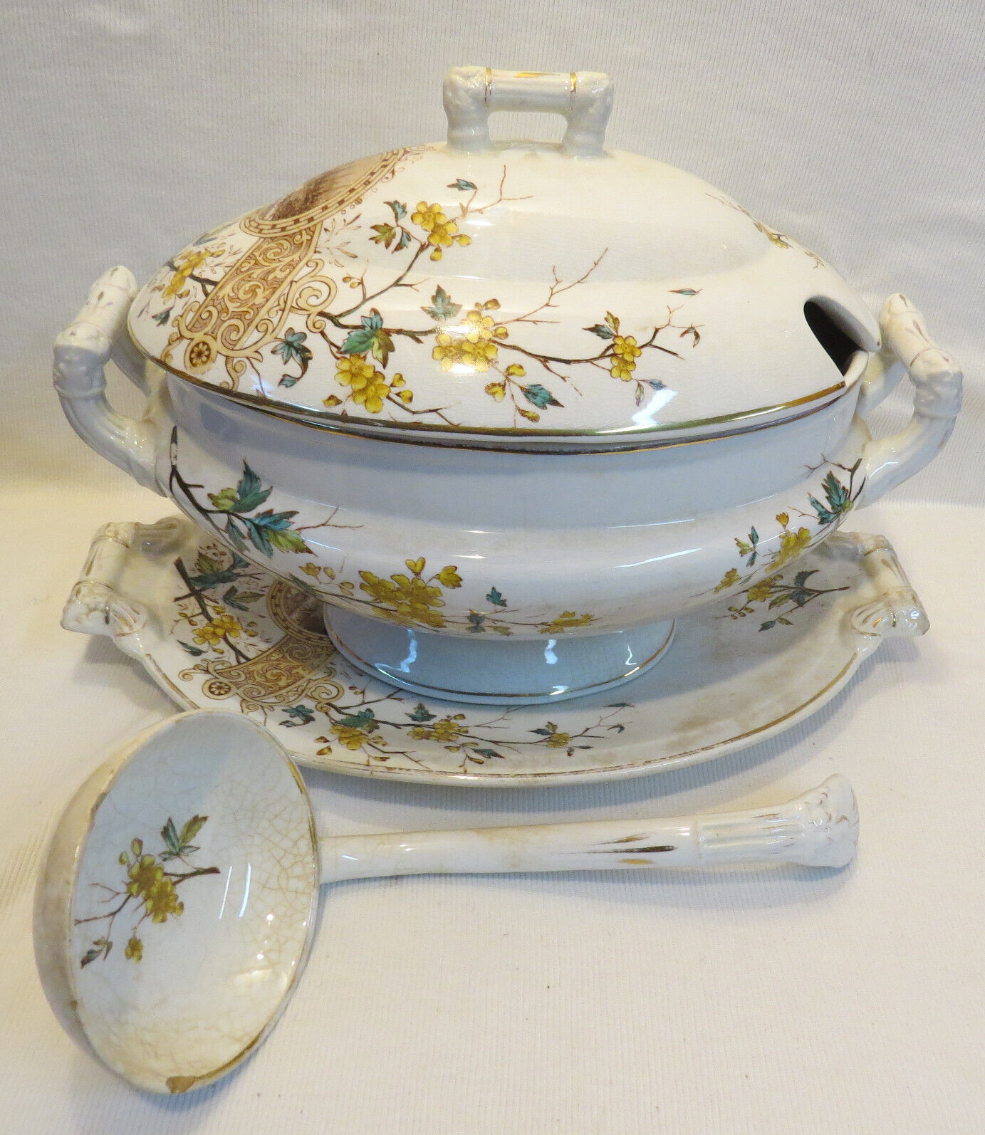 RARE 1870s Antique Homer Laughlin VICTOR 4pc Soup Tureen Set Eagle-Over-Lion