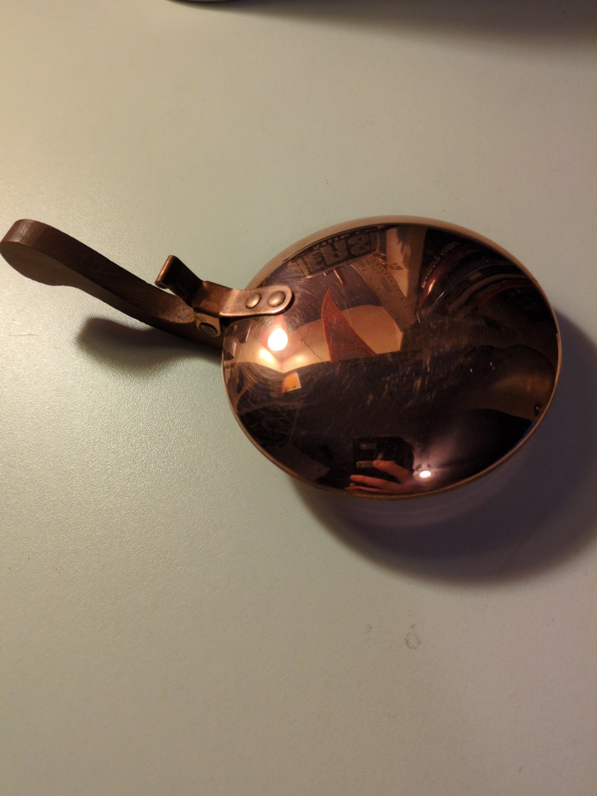 Vintage Cali Gift Copper Silent Butler or Ashtray California 4” W Wooden Handle