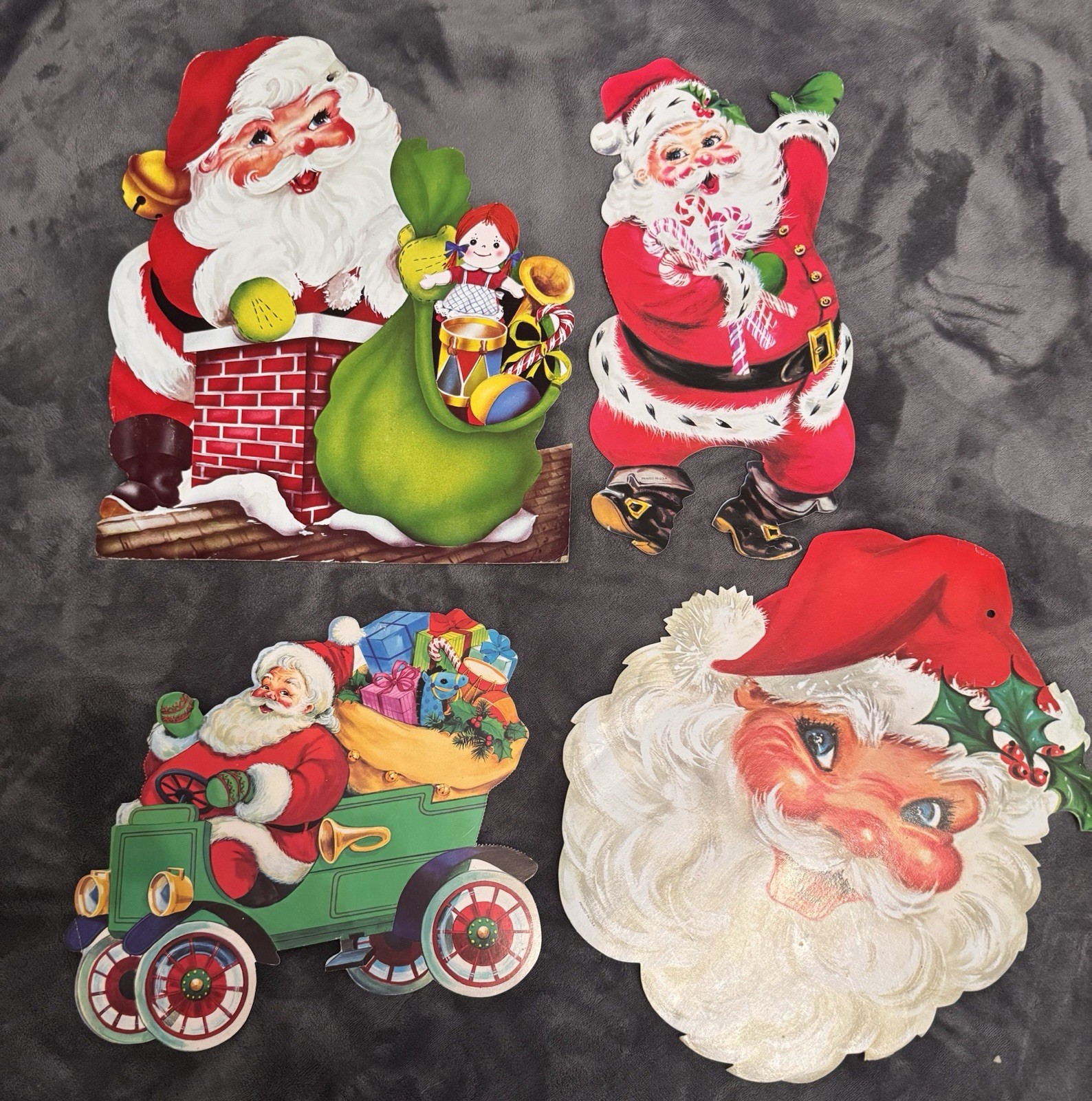 Vintage Santa Claus Christmas Die Cut Decorations Cardboard Paper Lot of 4