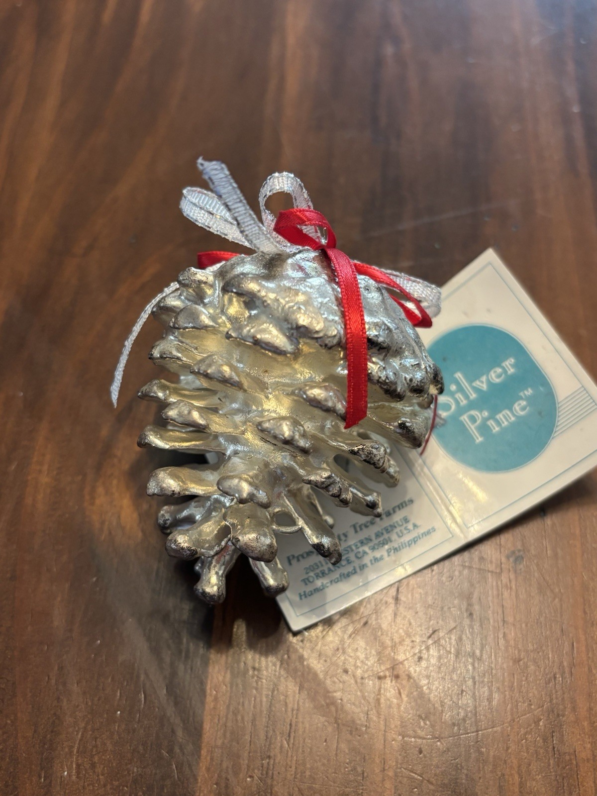 New With Tags Vintage Silver Dipped Pine Cone Ornament By Prosperity Tree Farms