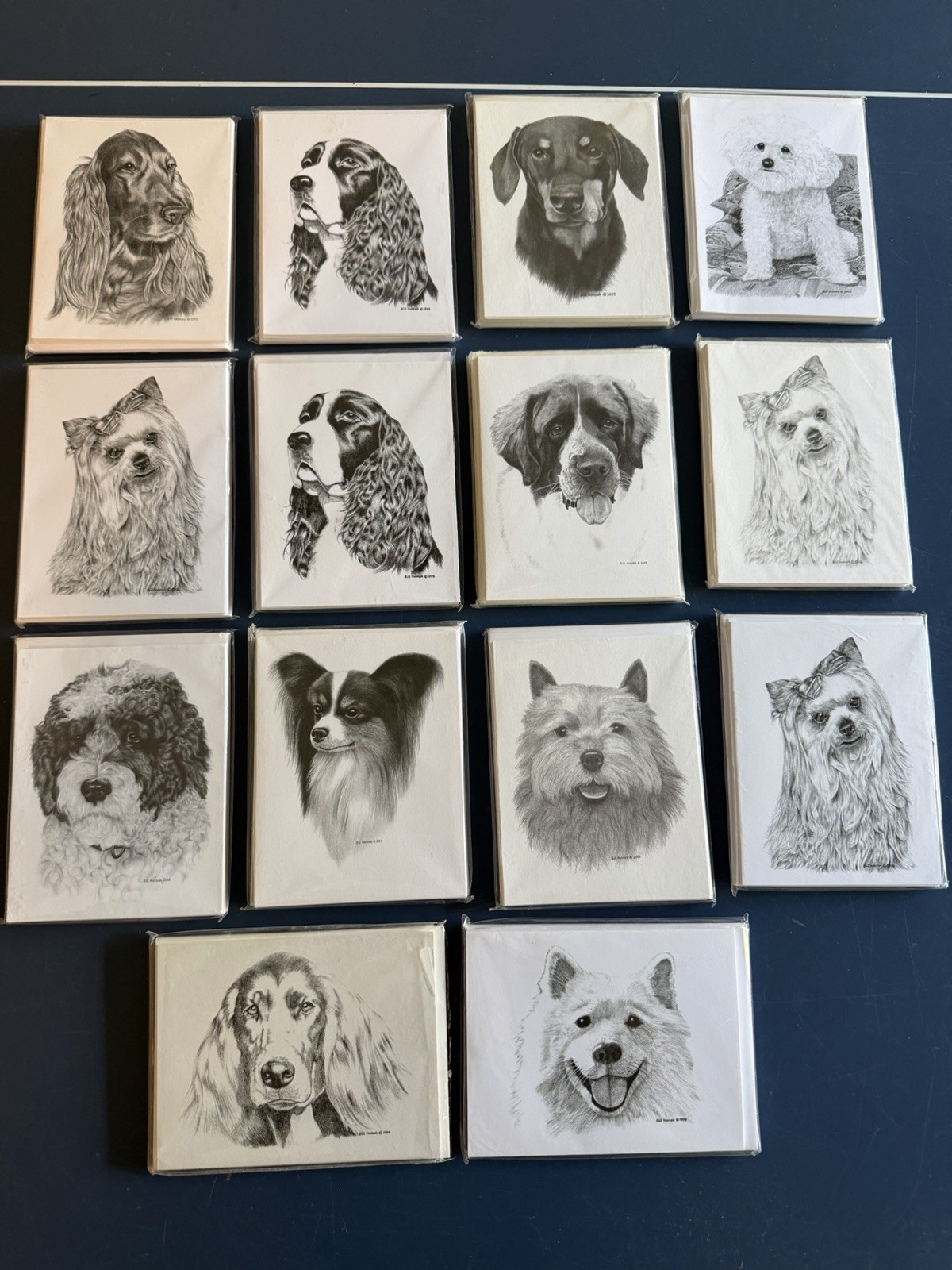 Lot of 14 Vintage Dog Bill Harrah Notecard Sets - Wolf Run Studios