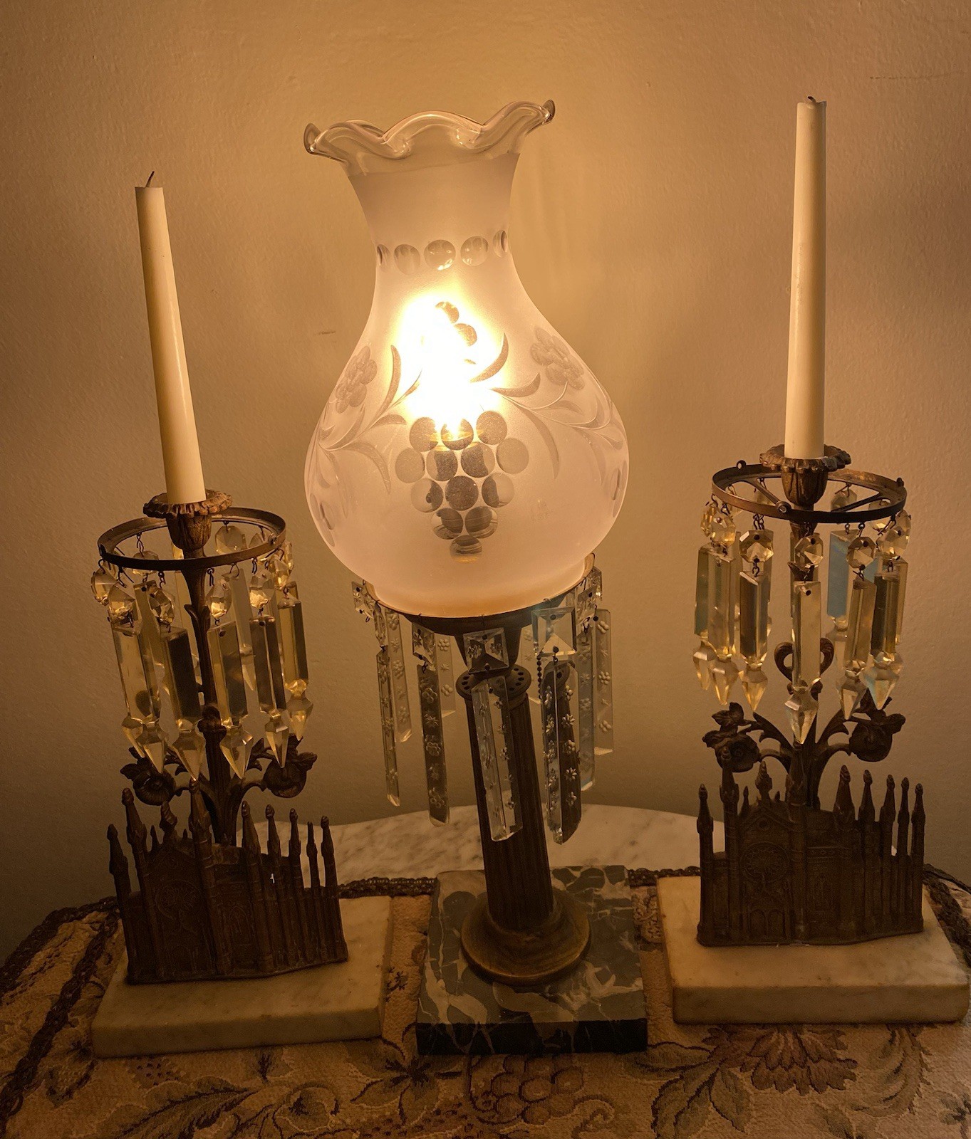 RARE PAIR  BIGELOW CHAPEL Mount Auburn Girandoles 1840's W. F. Shaw Boston 19th