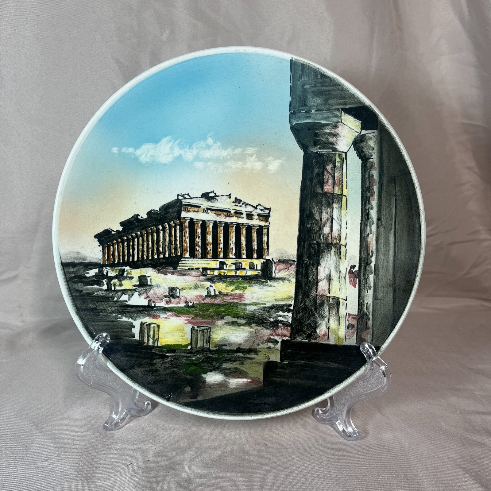 Vintage Kutahia Athens Greece Parthenon Acropolis Hand Painted Wall Plate No 502