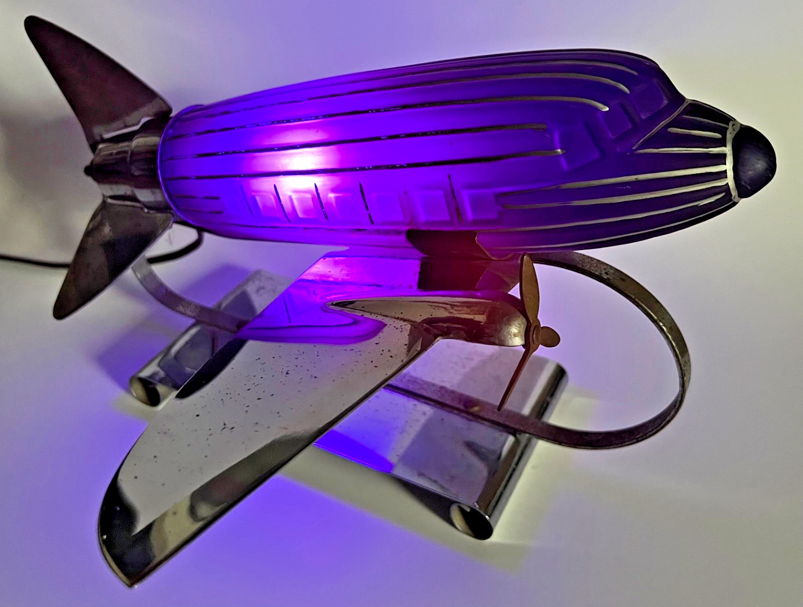 Vintage Original Art Deco 1939 Worlds Fair DC3 Airplane Lamp Cobalt Blue Chrome