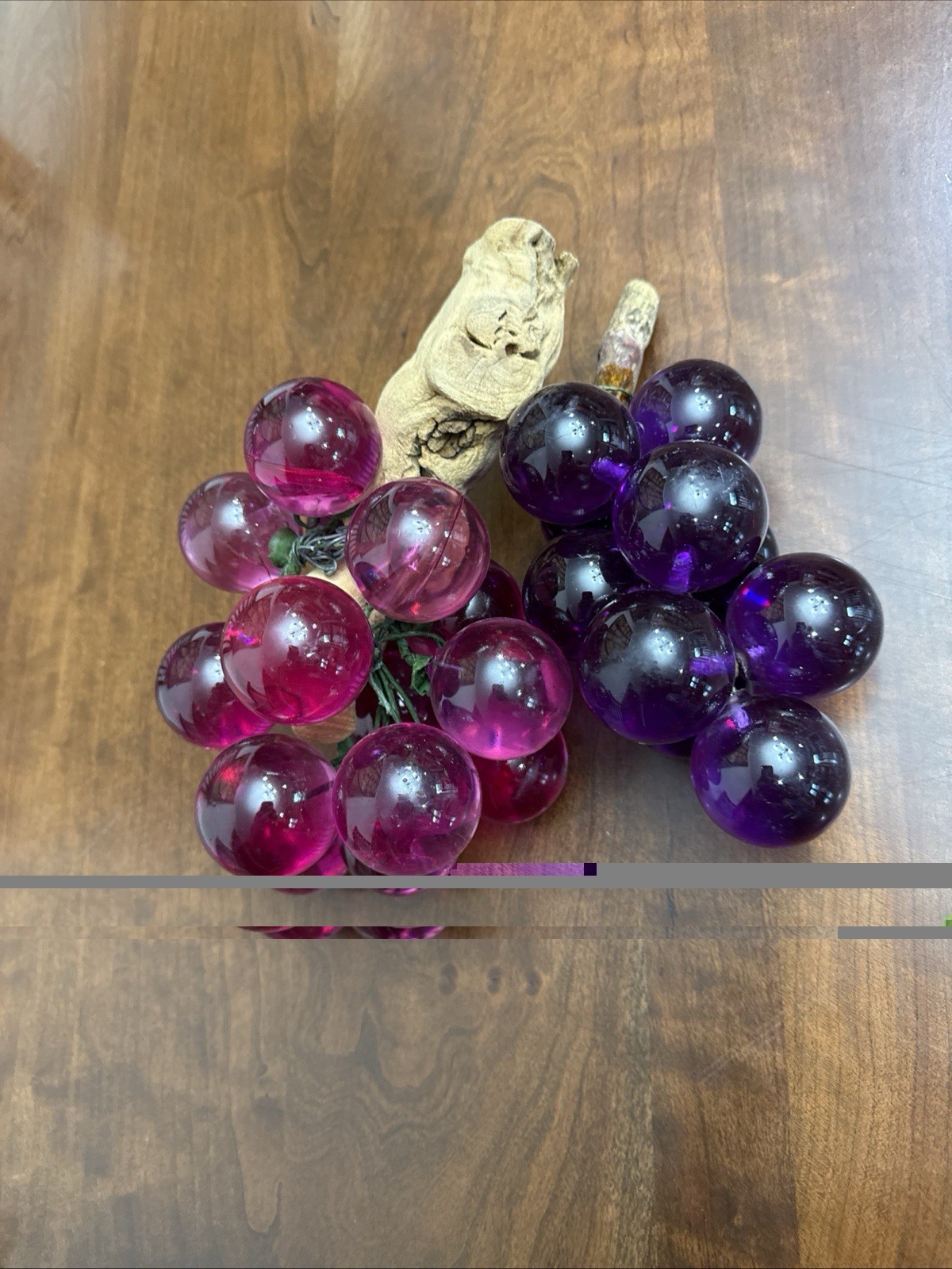Vintage 1960s  Fushia/Purple Lucite GRAPE CLUSTER, MCM Driftwood (2)