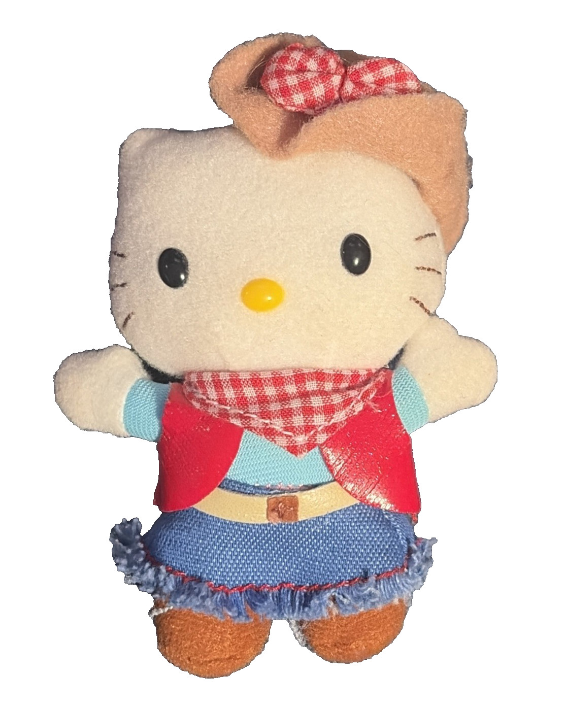 Hello Kitty Cowboy Plush Keychain Nakajima Official 2004 Original Owner 3.5 inch