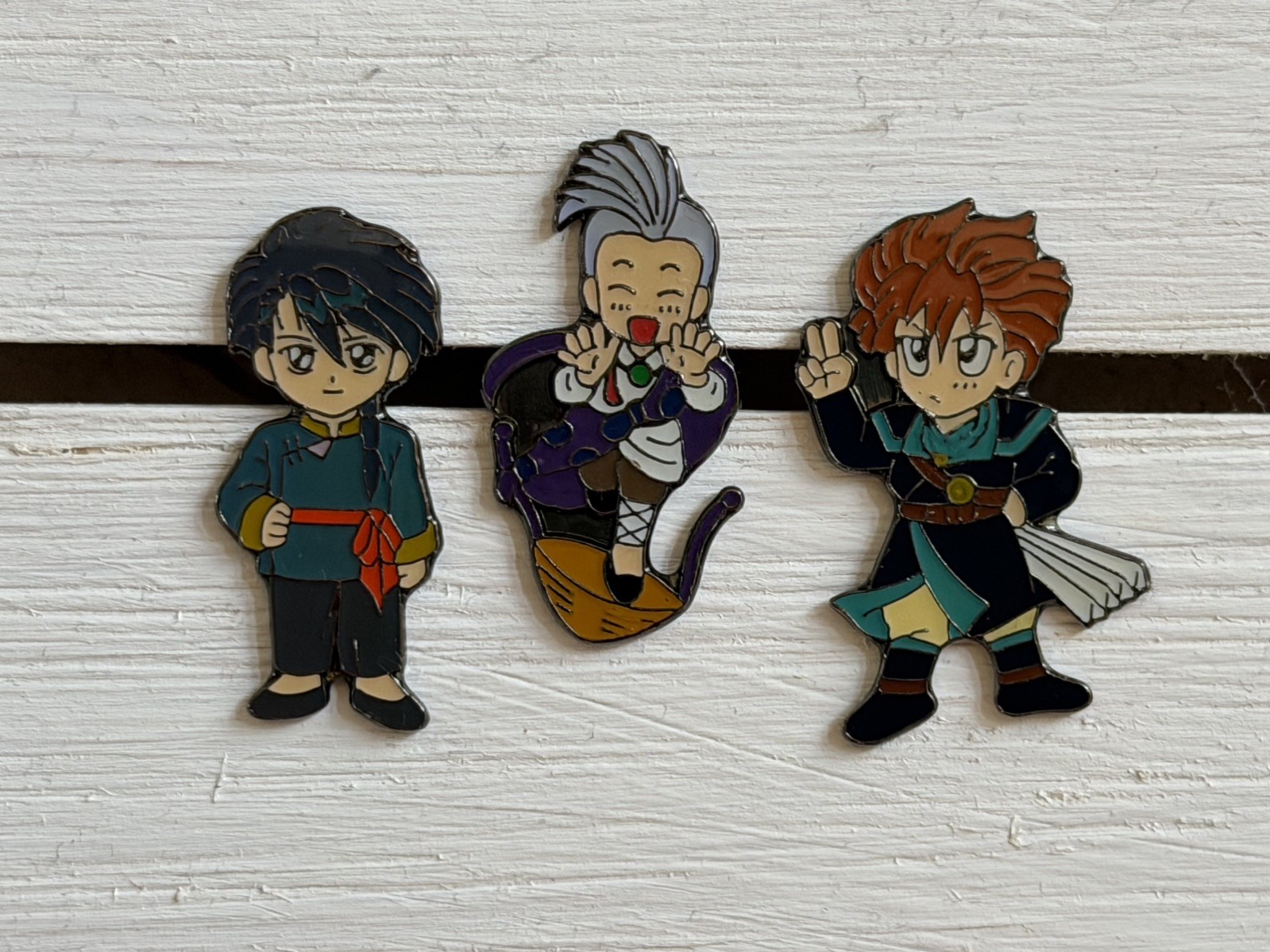 Three Fushigi Yuugi enamel metal pins Anime- Nuriko, Chichiri, Tasuki