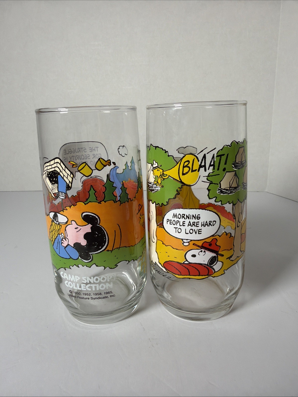 VTG 1965-1971 Mcdonald’s Camp Snoopy Collection Drinking Glass Set Of Two