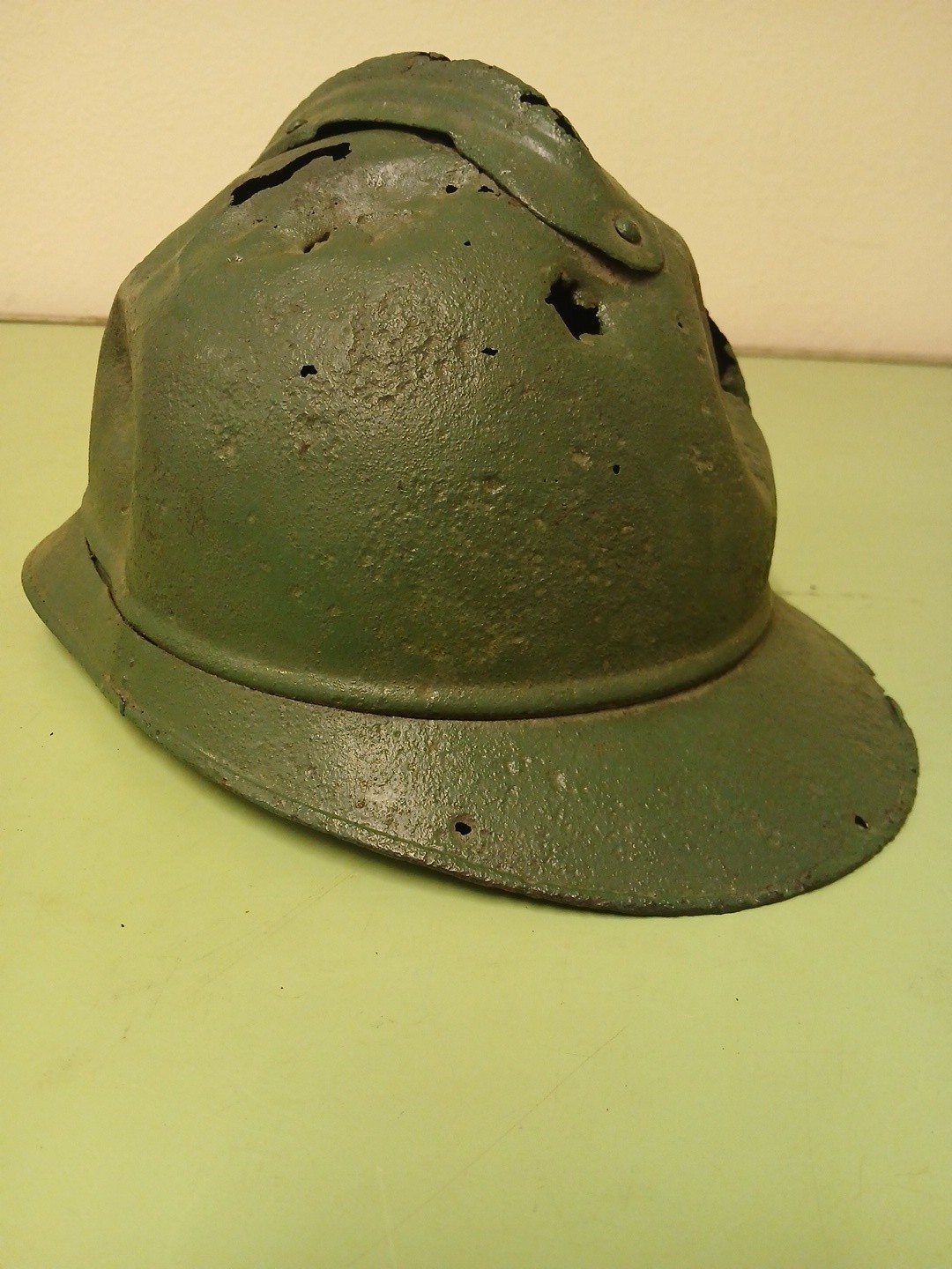 Ww1 French /  Italian M-15  Adrian Military Helmet Ww2.   Penetrated