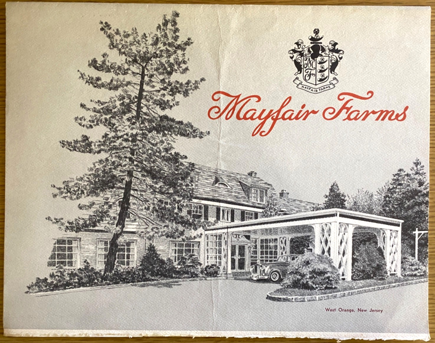1965 MAYFAIR FARMS vintage restaurant sunday dinner menu WEST ORANGE, NEW JERSEY