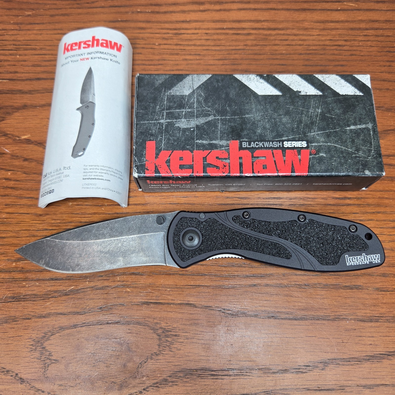 Kershaw Blur Folding Knife Ken Onion 1670BW Black Wash Assisted Open Made In USA