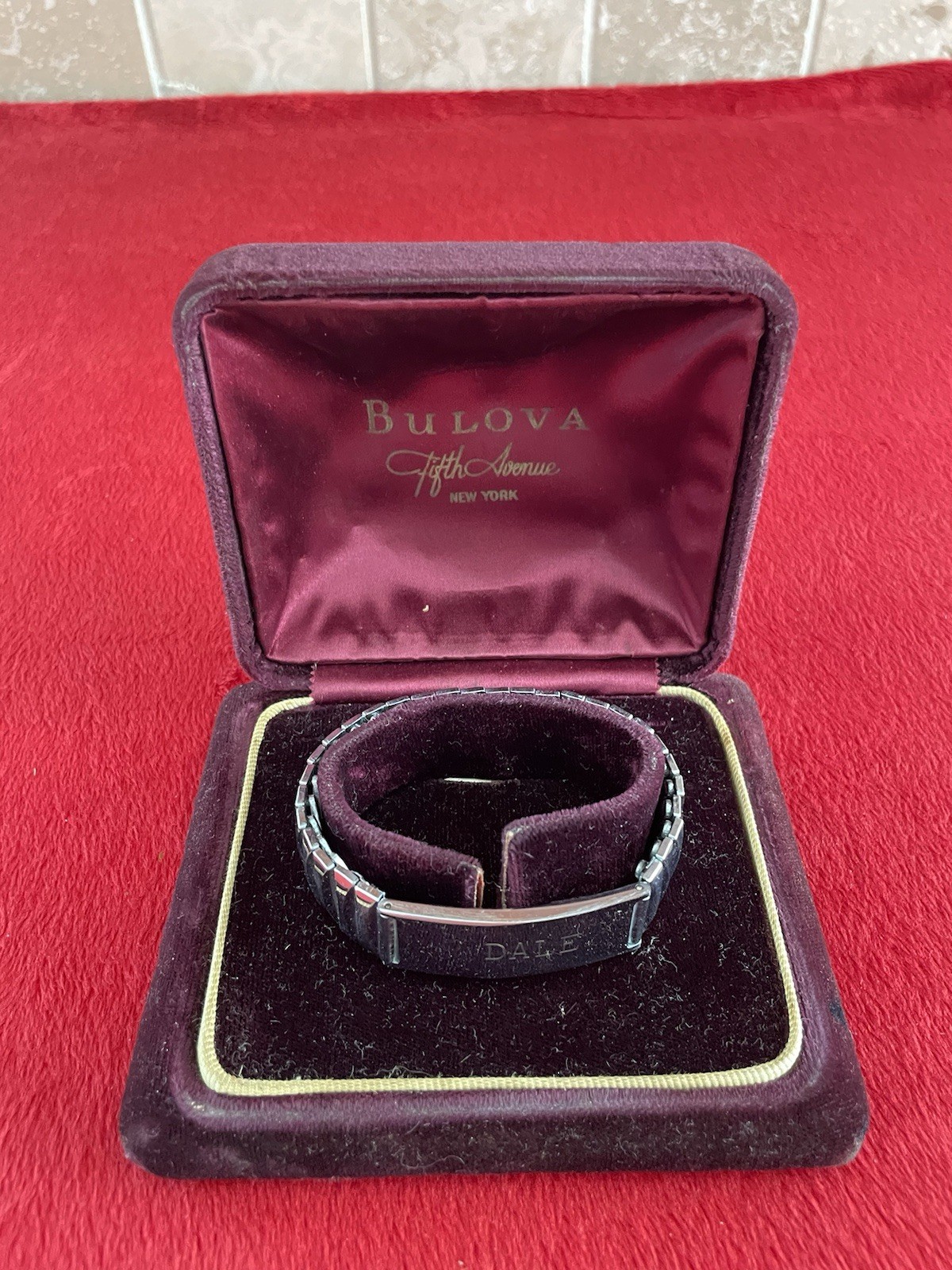 Post-WWII WW2 Sweetheart ID Bracelet Japan Topps Stainless Spring Bulova Case