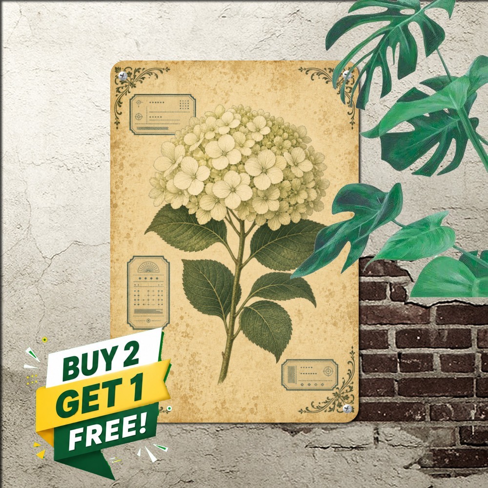 vintage botanical hydrangea illustration aged parchment background corner