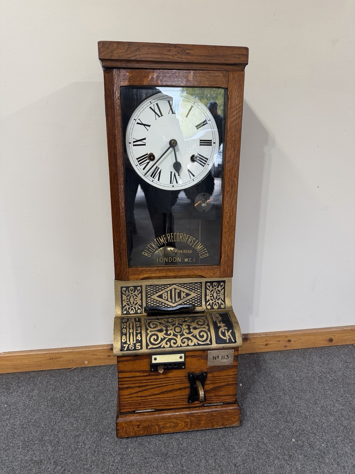 Blick Antique Mechanical Time Recorder Wall Clock Roman Numerals Oak London