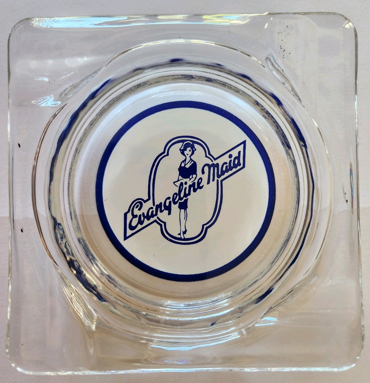 Evangeline Maid Bread vintage glass ashtray USA Louisiana Lafayette advertising