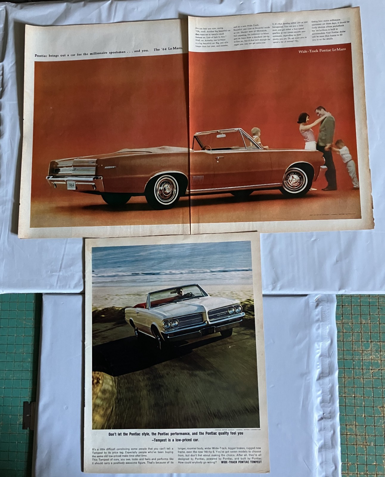 Lot of 3* 1964 Pontiac Tempest Lemans Catalina convert*Original* car ad print c