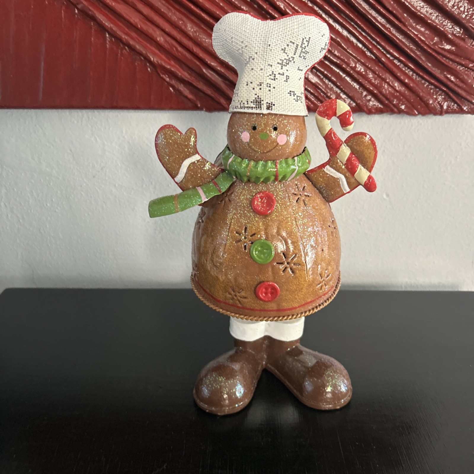 12 Inch Gingerbread Man Chef Tin metal Cutout Glittery Tealight Candle Holder