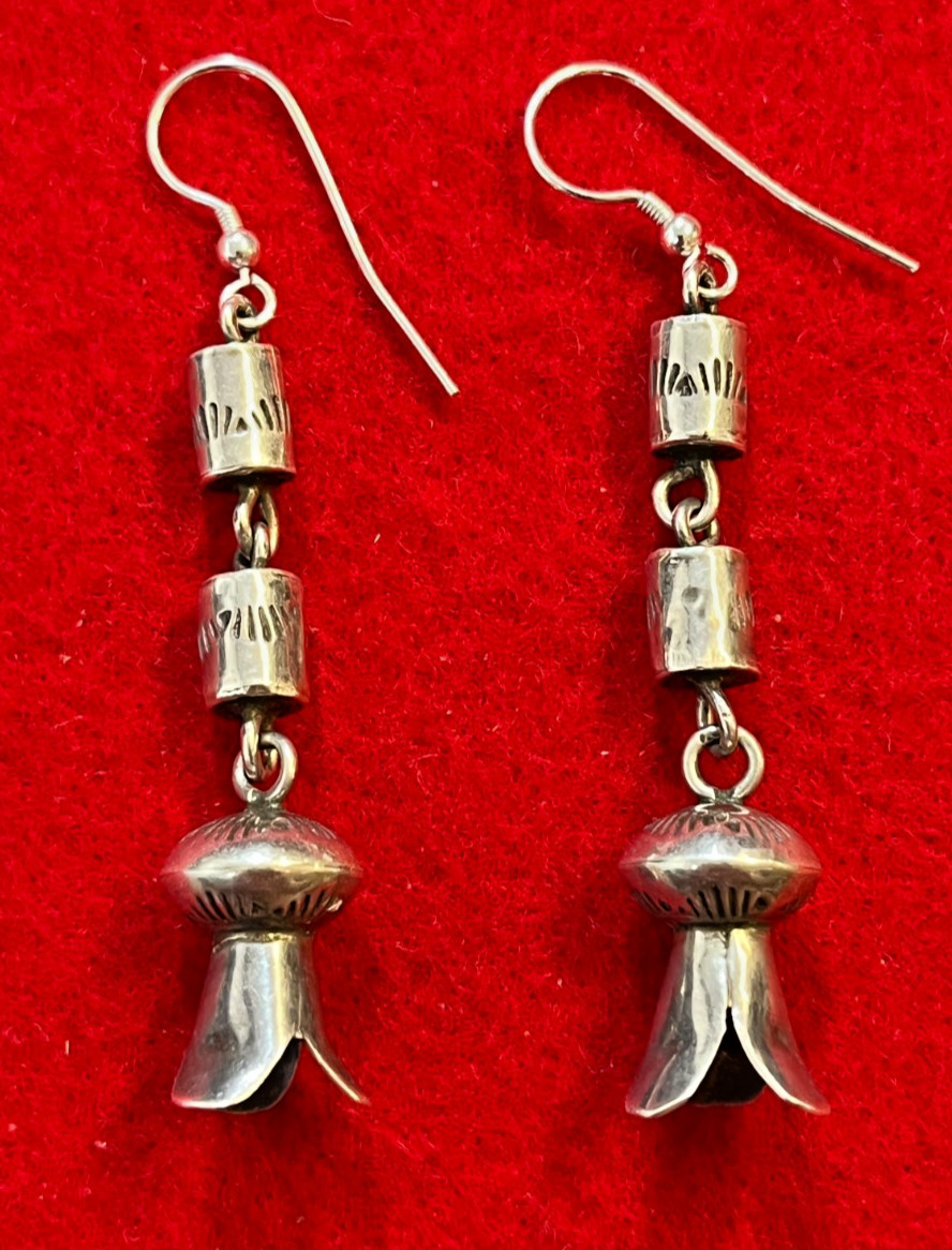 Vintage Navajo Sterling Silver Squash Blossom Dangle Earrings, ca. 1950\'s