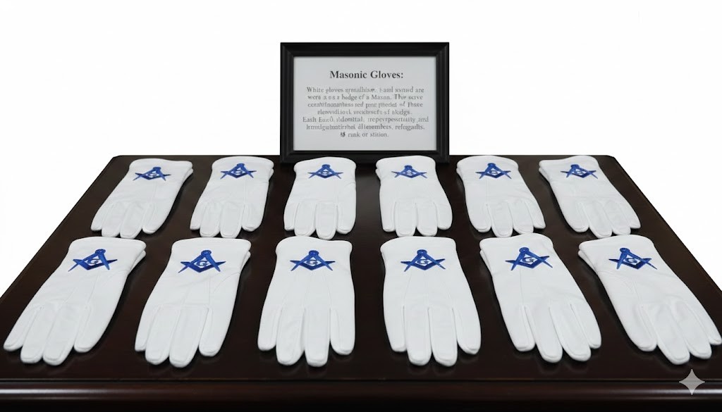 Masonic White Gloves Blue Embroidered G Logo Square & Compass 12 Gloves