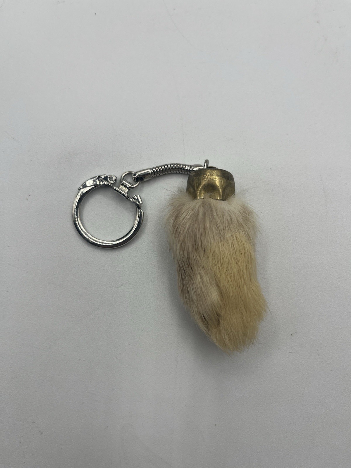 Vintage Lucky Charms USA Tan White Rabbit Foot Keychain