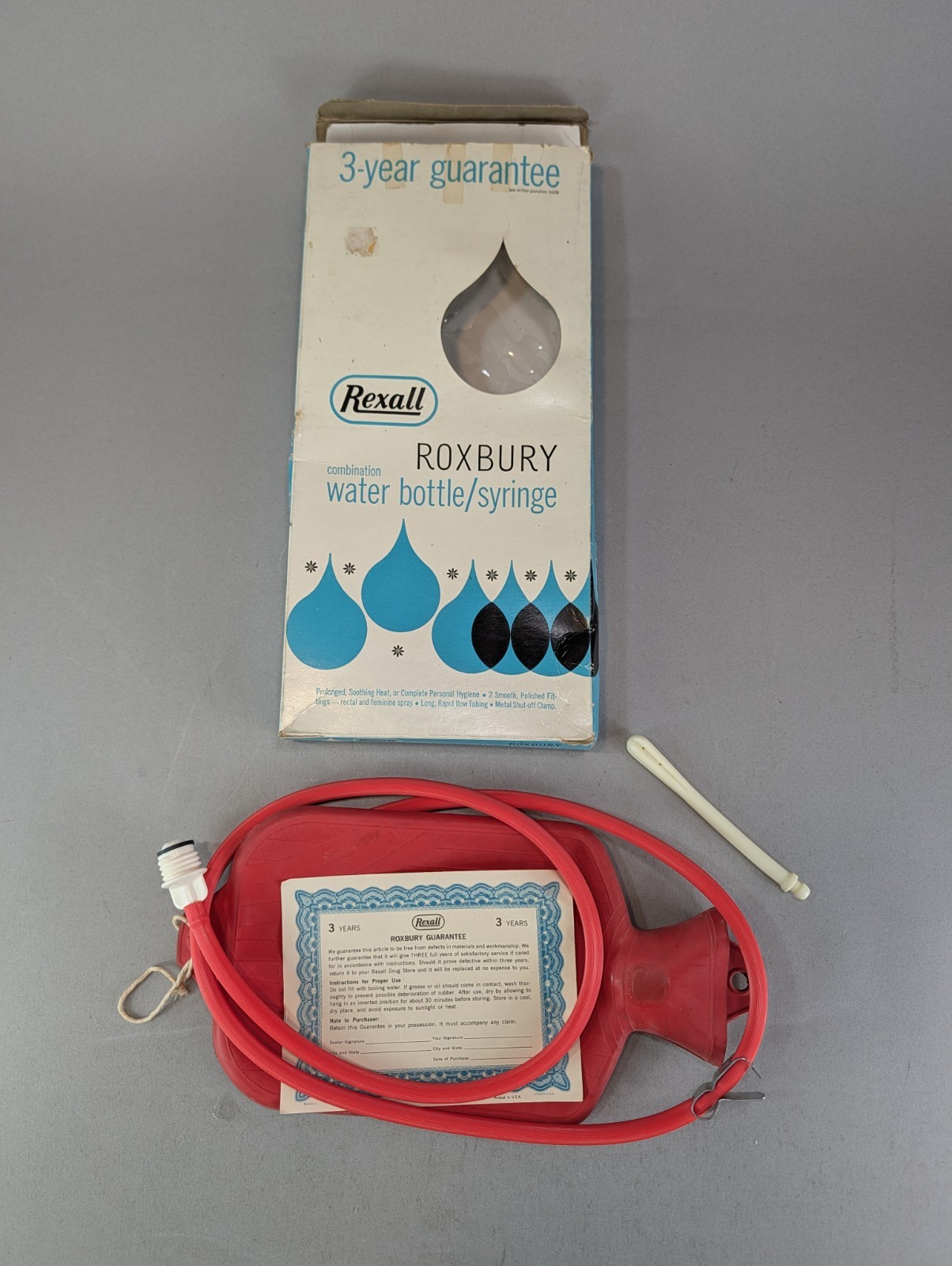 Vintage Rexall Roxbury Hot Water Bottle Enema Syringe Kit