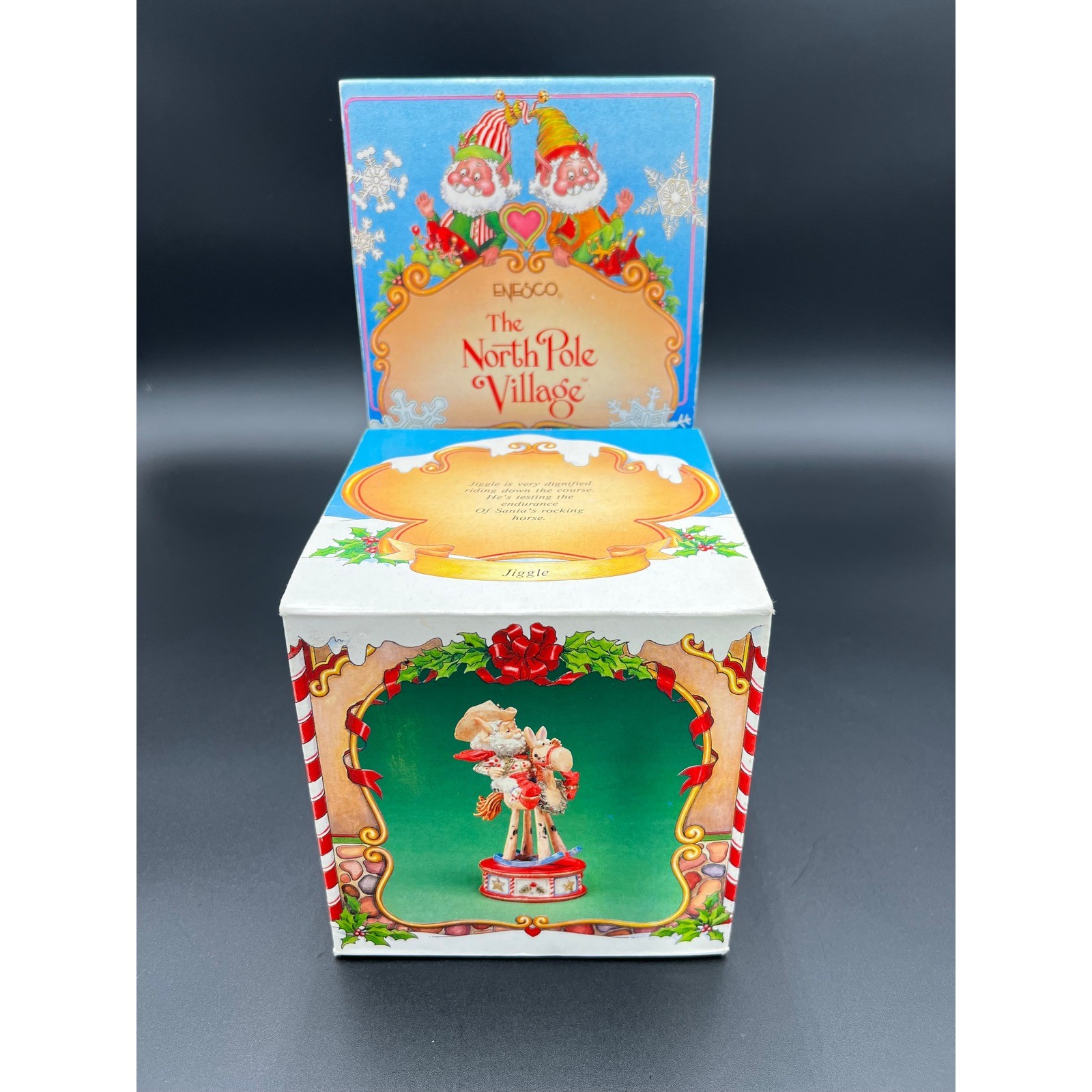 Vintage 1987 Enesco North Pole Village Jiggle Elf Rocking Horse Figurine 876887