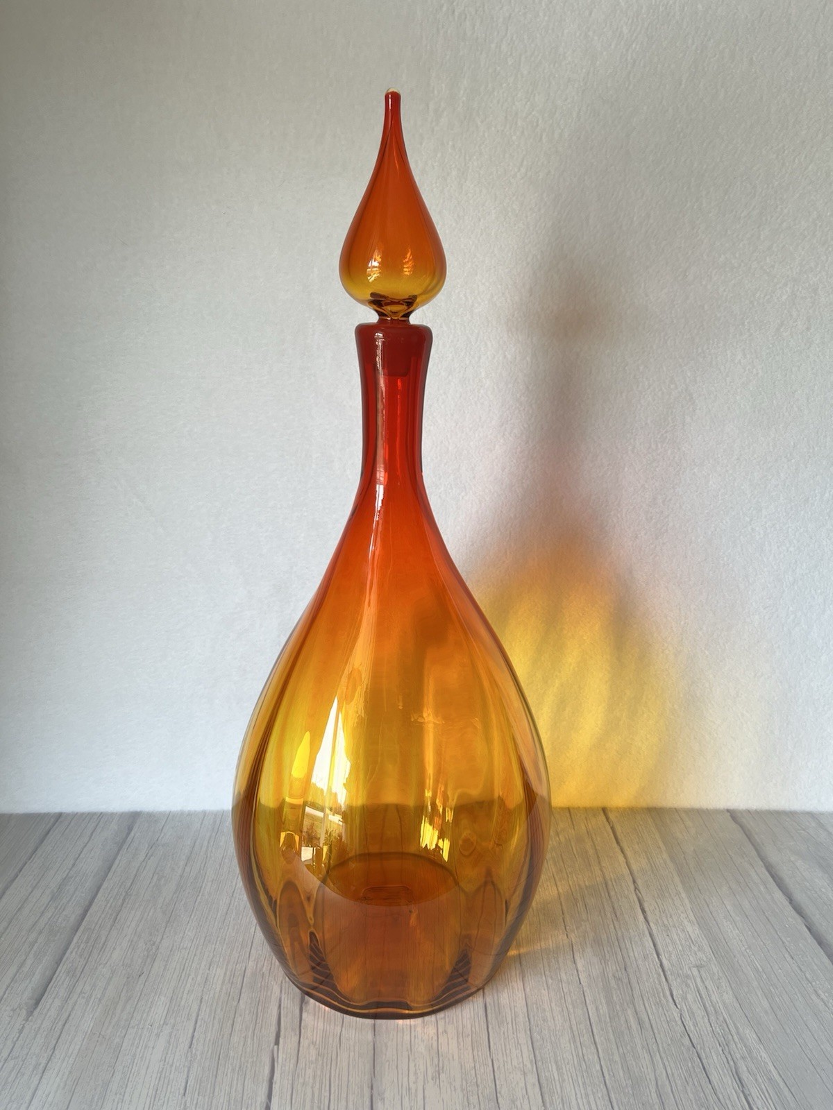 Blenko #6418 Glass Decanter With Stopper Tangerine Beautiful 22.5” VTG Optic