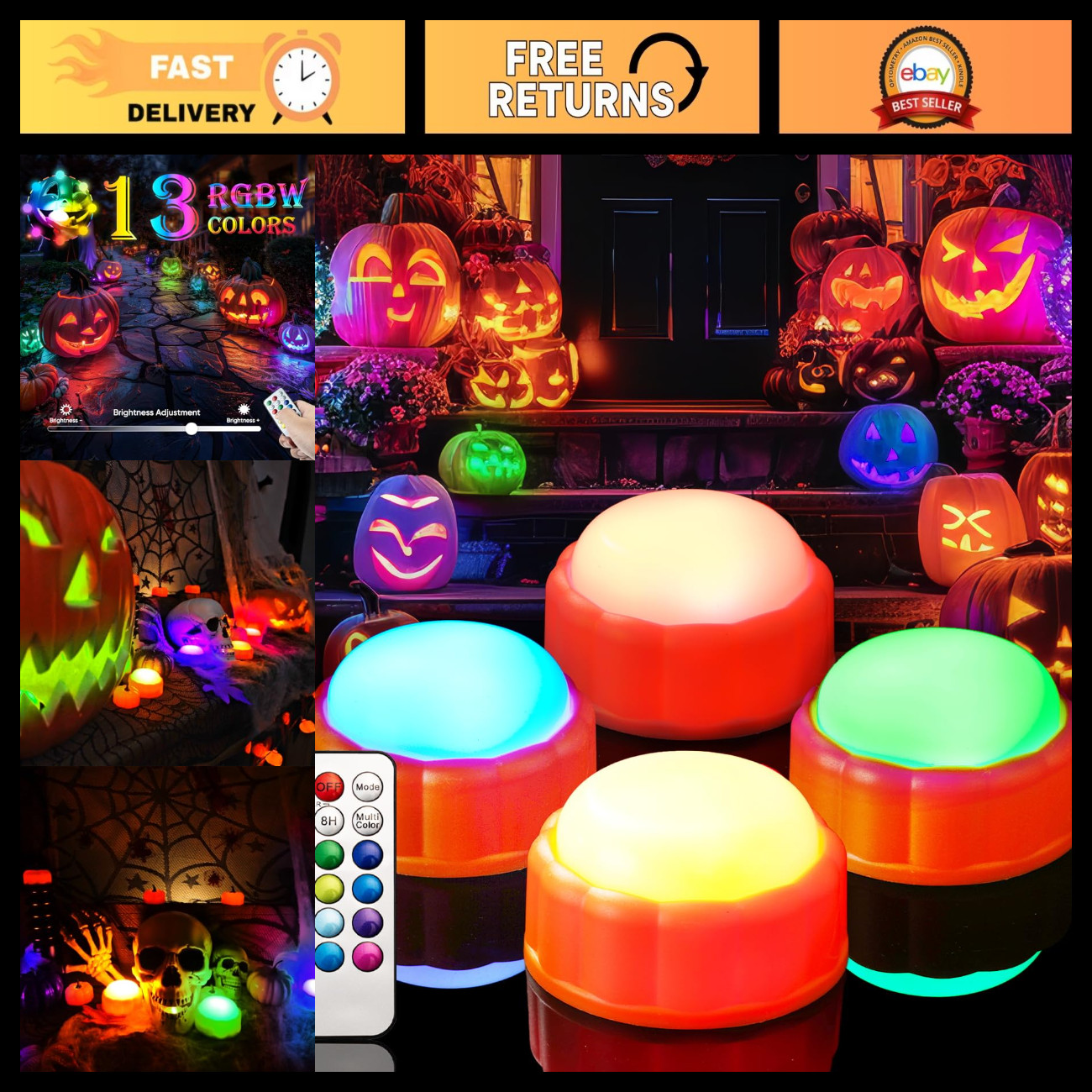 Homemory Halloween Bright LED Pumpkin Lights, Color Changing with Remote Control