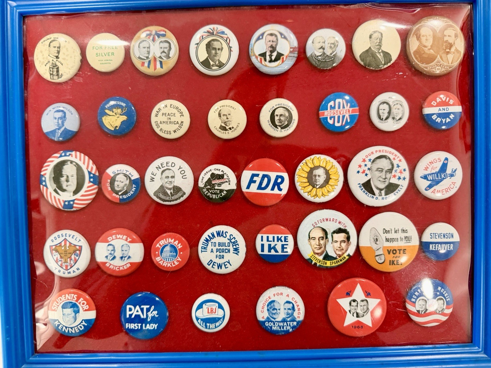 Lot of Reproduction 1972 Political Pins FDR Teddy Roosevelt Kennedy Etc.