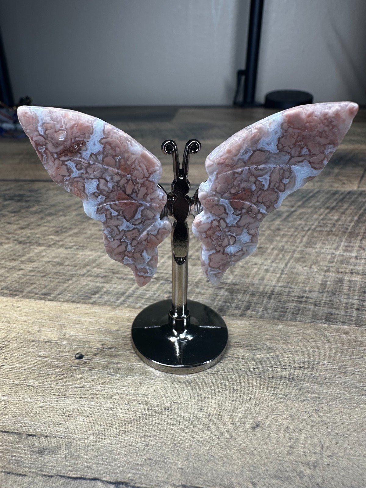 Natural Pink Agate Butterfly Wings|Madagascar|62mm