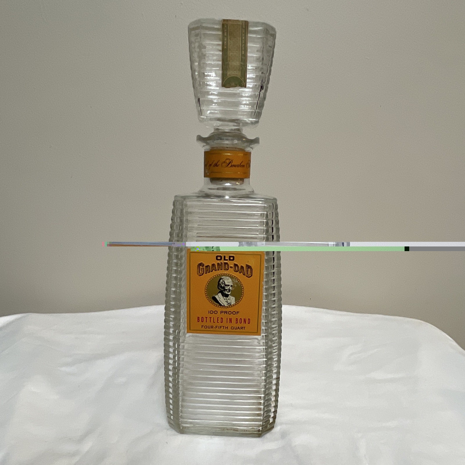 Vintage 1963/1964 OLD GRAND DAD BOURBON WHISKEY EMPTY BOTTLE CORK GLASS STOPPER