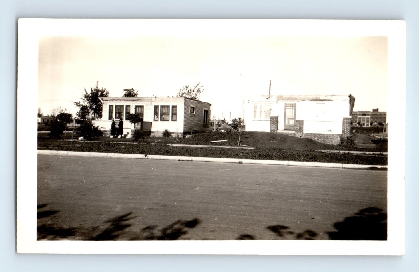 Old Vintage Photo STREET SCENE HOUSES PAIR OF WOMEN DUO SNAPSHOT PHOTOGRAPH