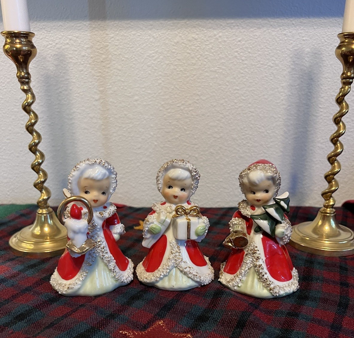 Vintage Lefton Christmas Angel Bells Lot of 3 1950s MCM Trio Angels