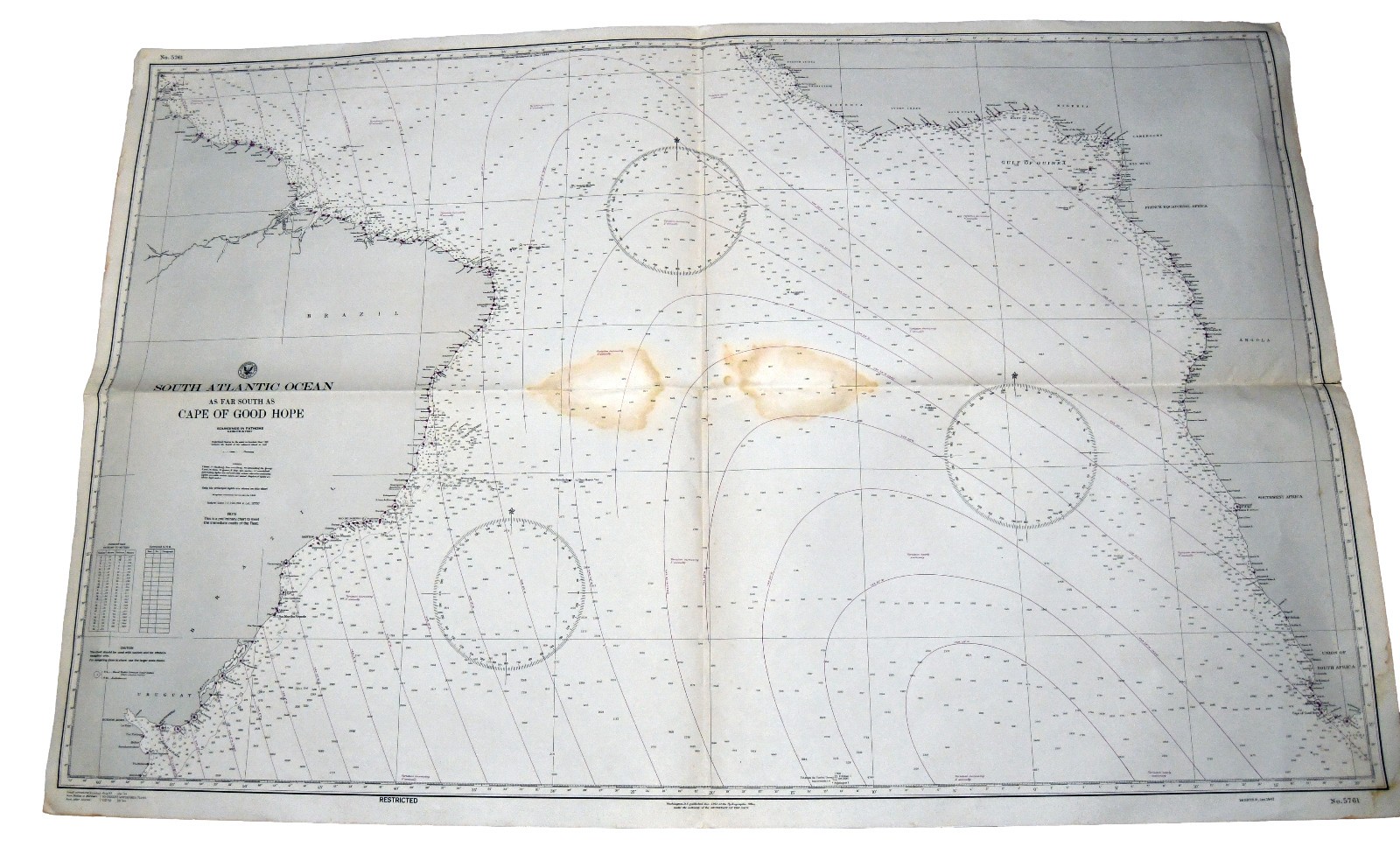 WWII US Navy Restricted South Atlantic Nautical Chart Cape Good Hope 50x33