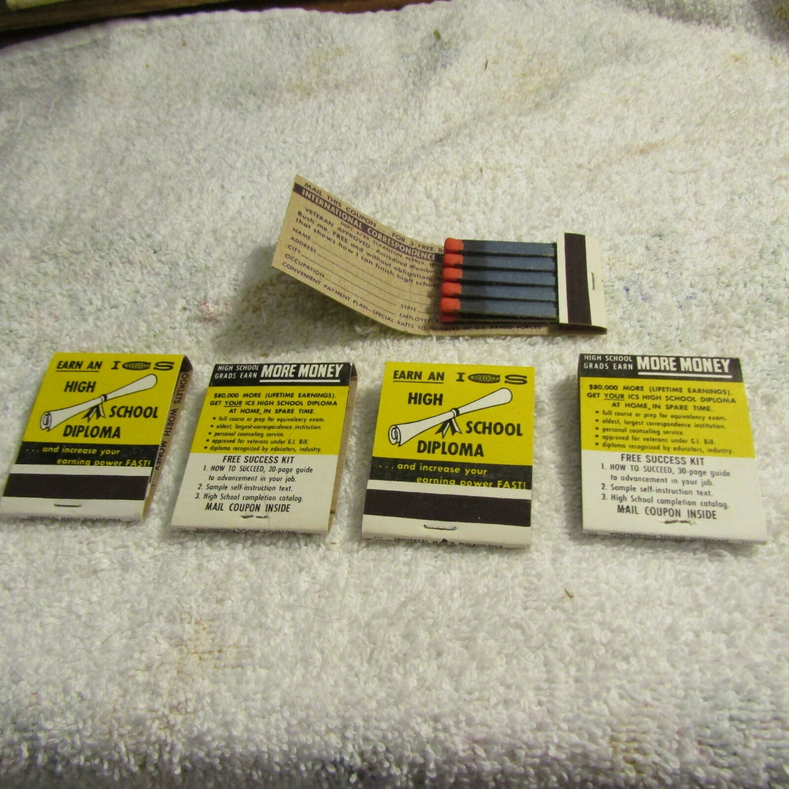 Vintage ICS High School Diploma Matchbook NOS 60s 5 Matchooks International 