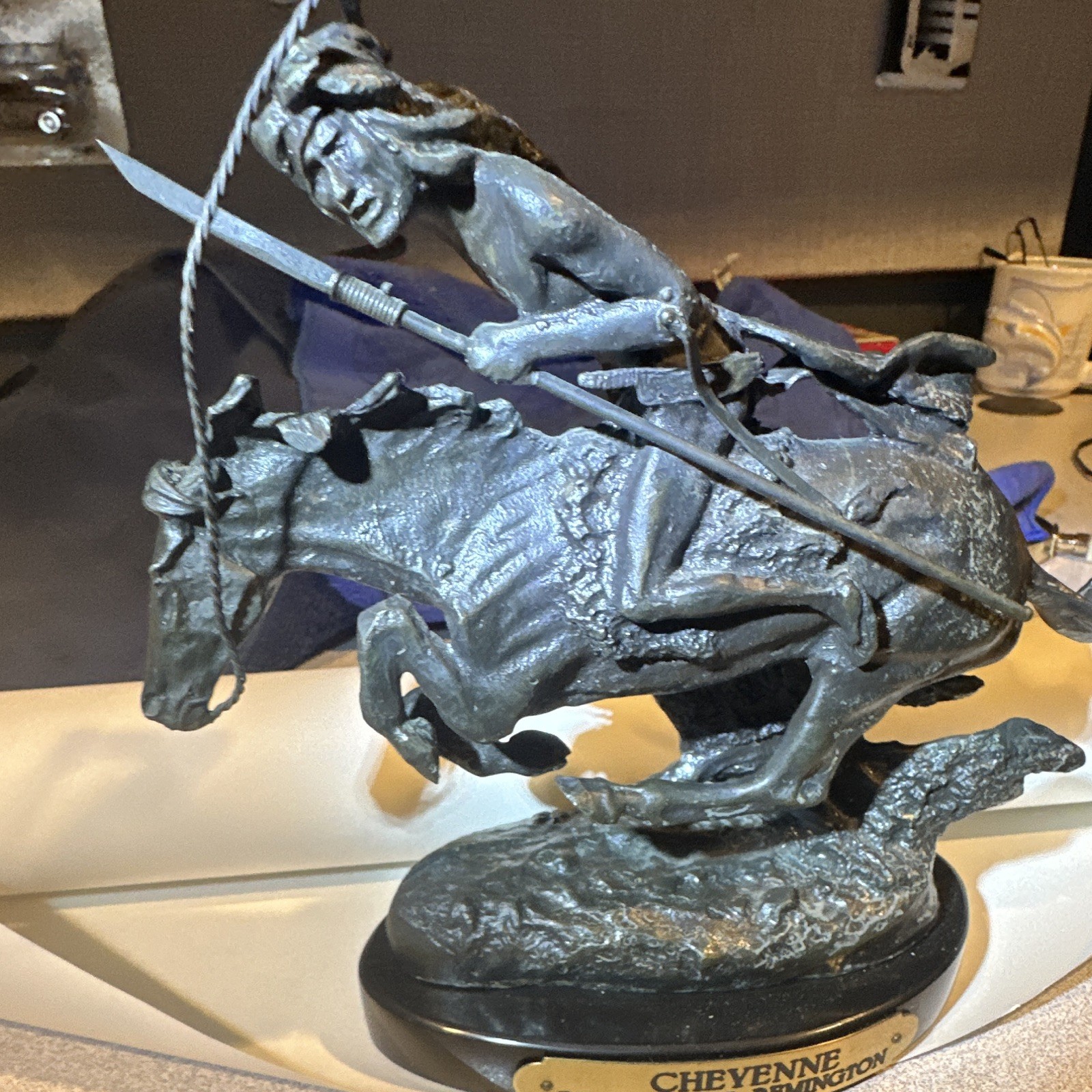 Frederic Remington Cheyenne Western Americana Horse & Rider  Statue 7” tall repo