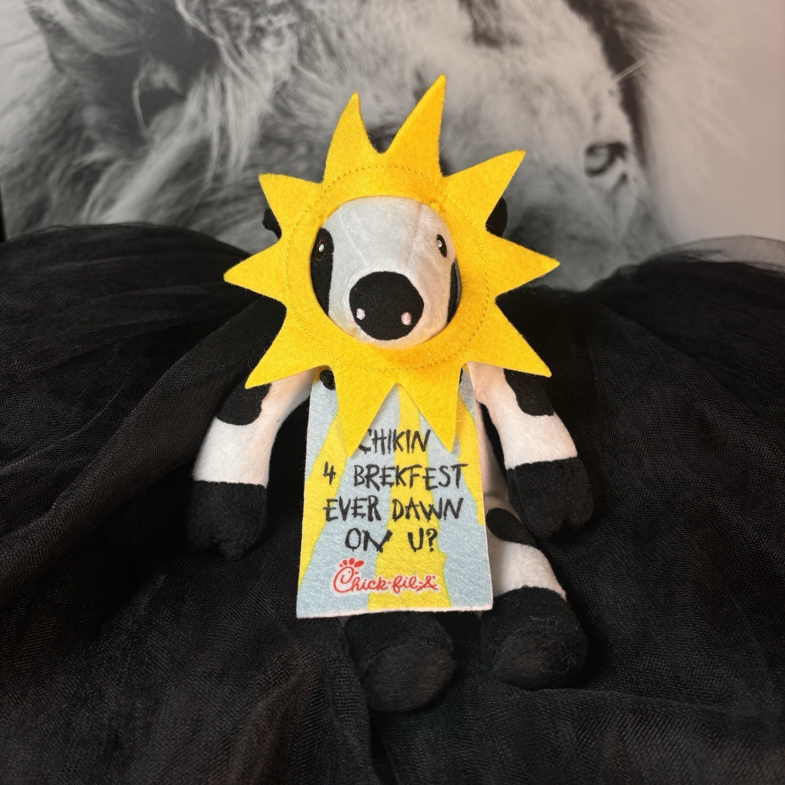RARE Chick-fil-A Cow Plush Sun Costume Chikin 4 Brekfest Every Dawn Collectible