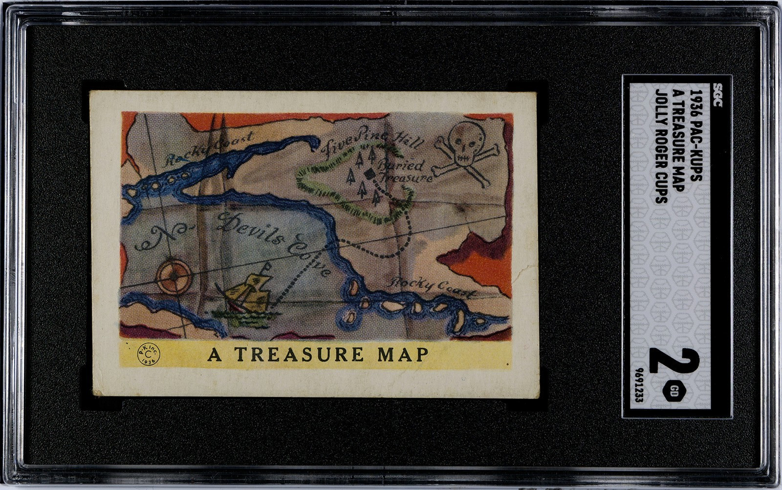 1936 PAC-KUPS Jolly Roger Pirate Card Series 🏴‍☠️ A TREASURE MAP 🏴‍☠️ SGC 2 GD