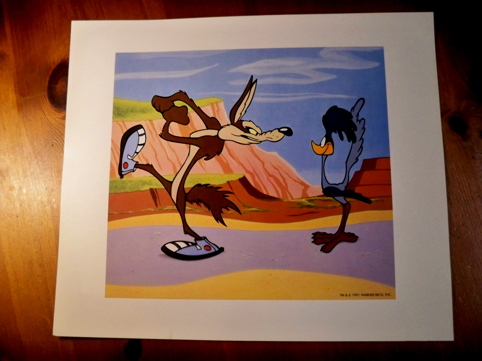 Vintage 1991 Looney Tunes Framed Print Wile E. Coyote Road Runner Warner Bros